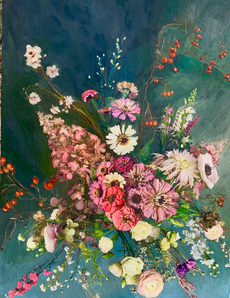 Finished piece, This painting has about 20 single photographs in it.  Painting not currently for sale